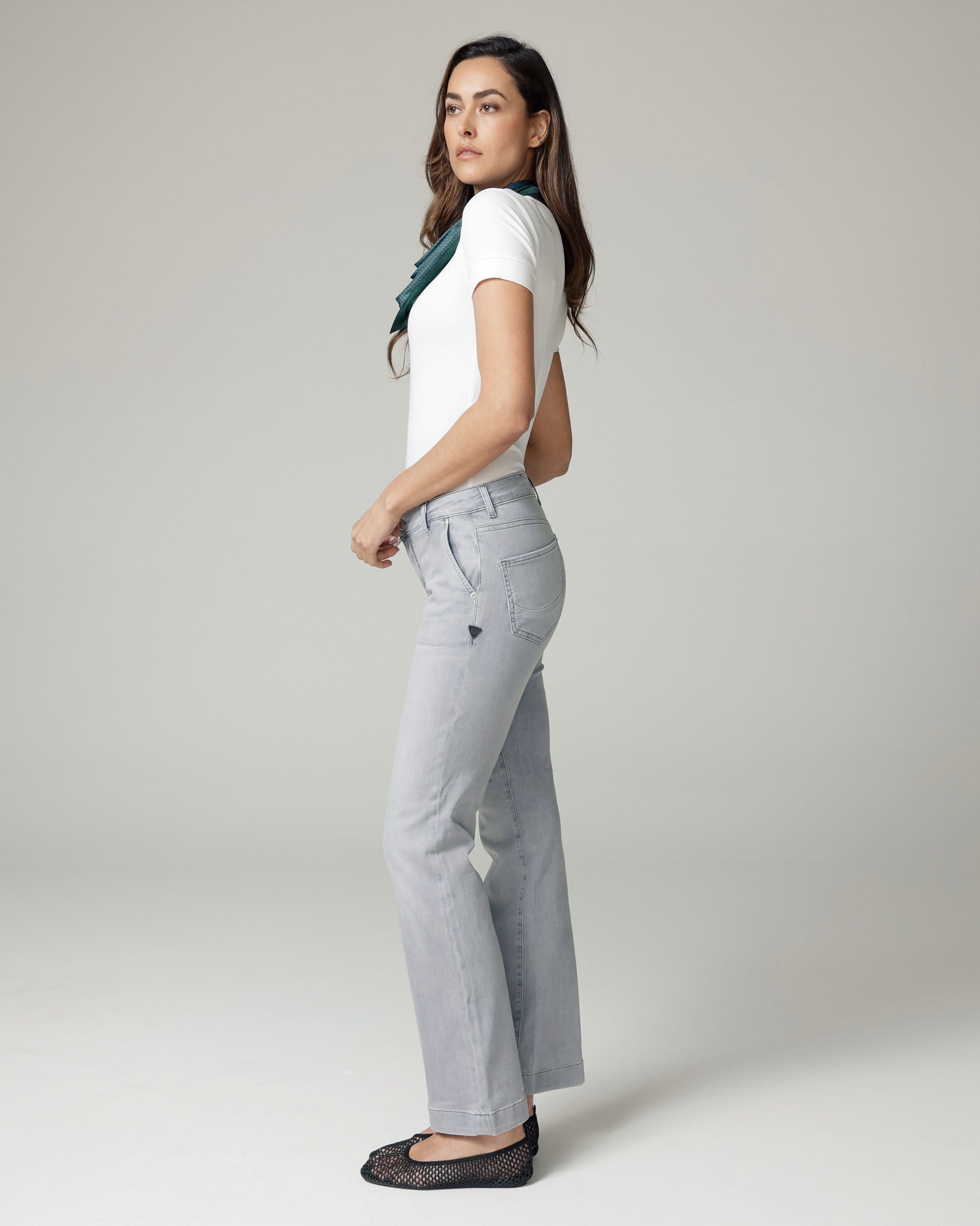 Grey Flare Mid-Rise Jeans | The Luna