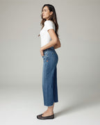 Mid-Blue Staight-Leg Cropped Mid-Rise Jeans | The Nancy