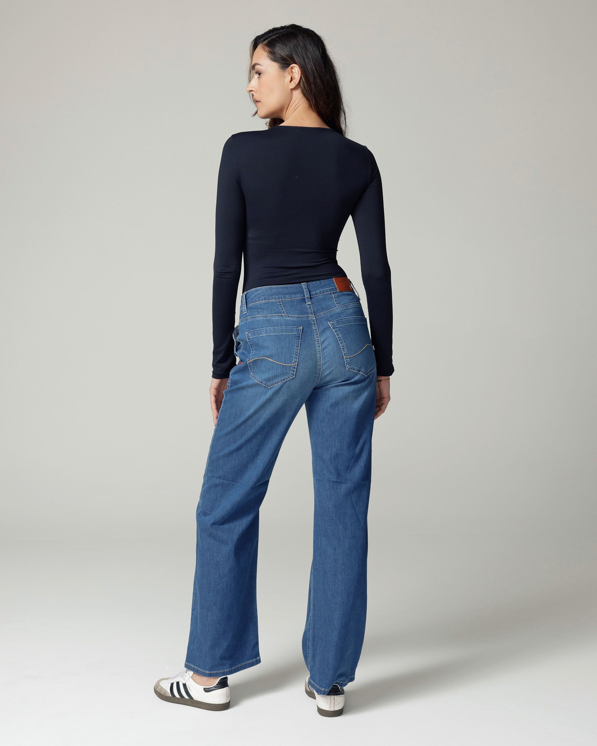 Mid-Blue Wide-Leg High-Rise Jeans | The Cherry