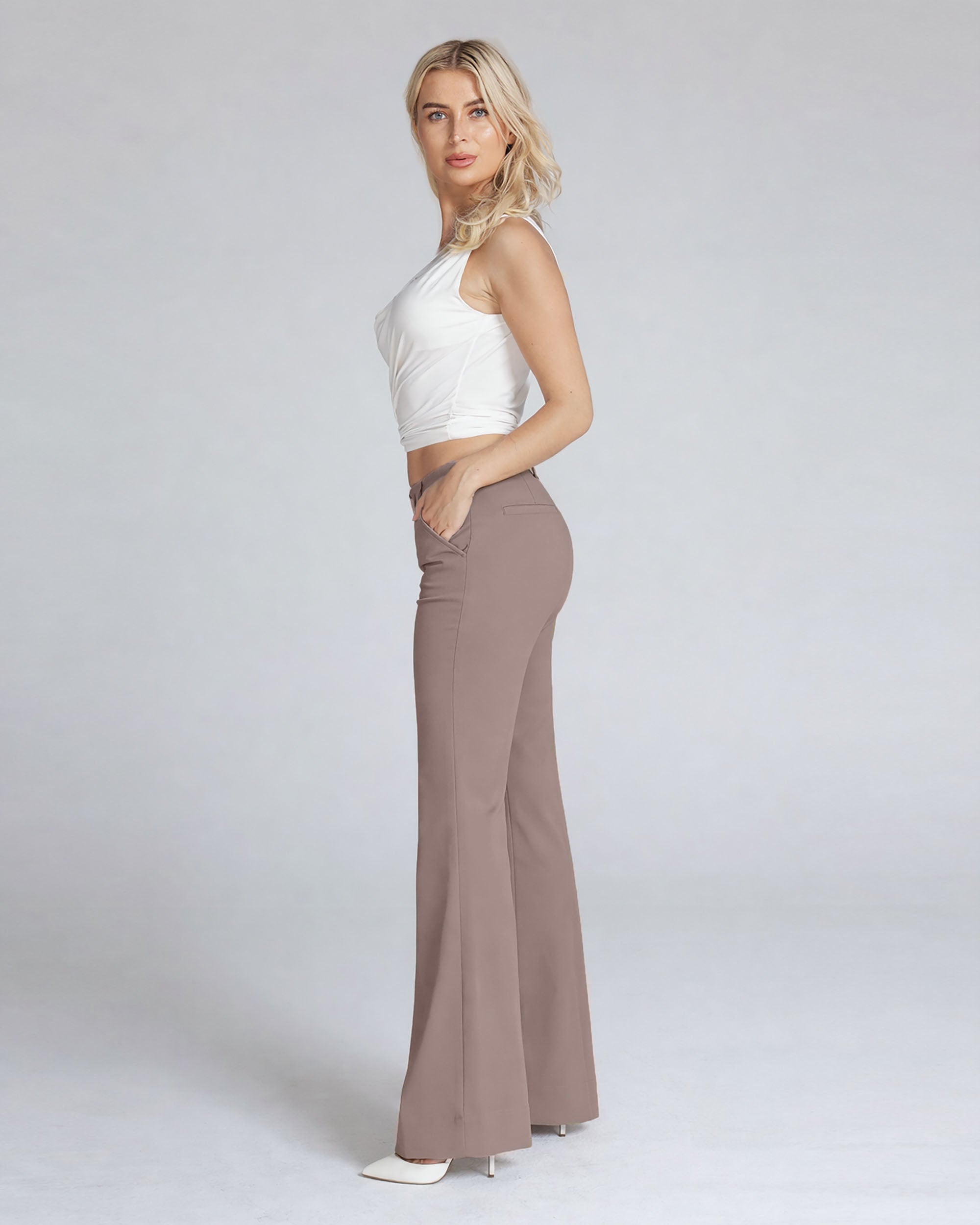 Light Hazelnut Wide-Leg High-Rise Pants | The Atena