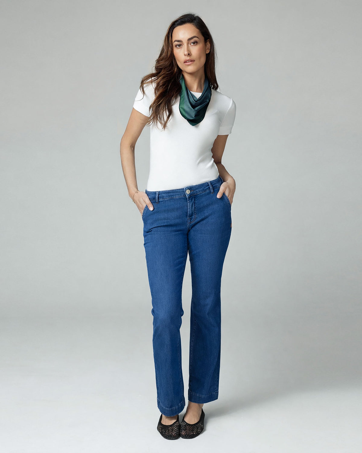 Mid-Blue Flare Mid-Rise Jeans | The Luna