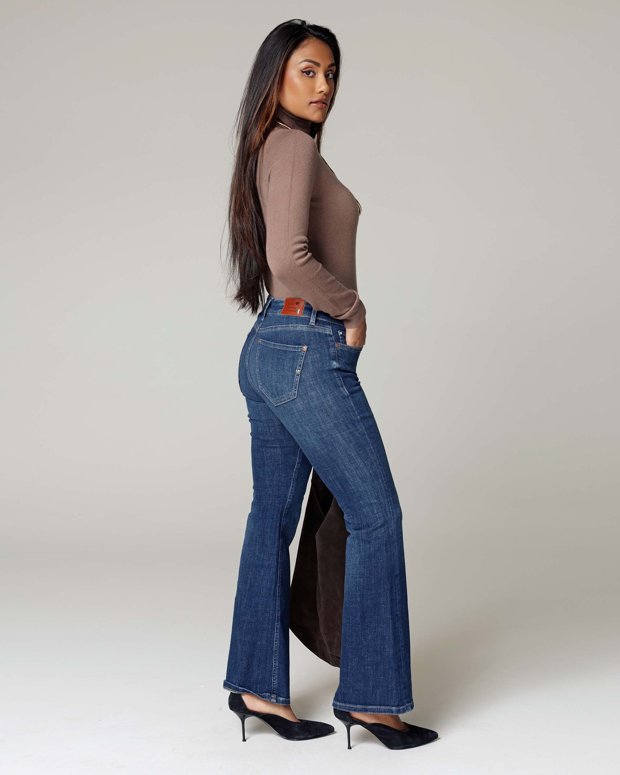 Mid Blue Flared Jeans | The Belly Secondary image