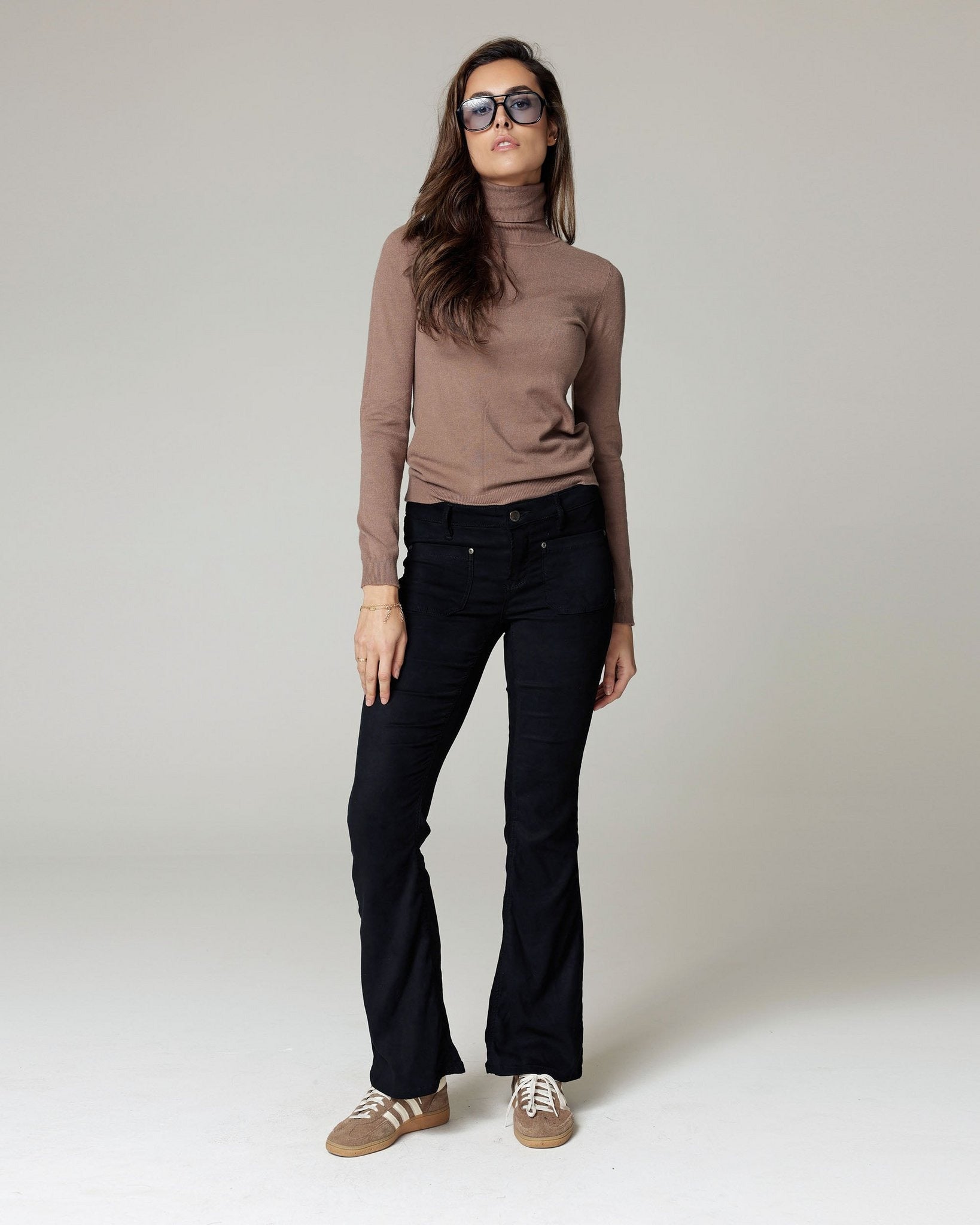 Black Velour Flare Trousers | The Catania Secondary image