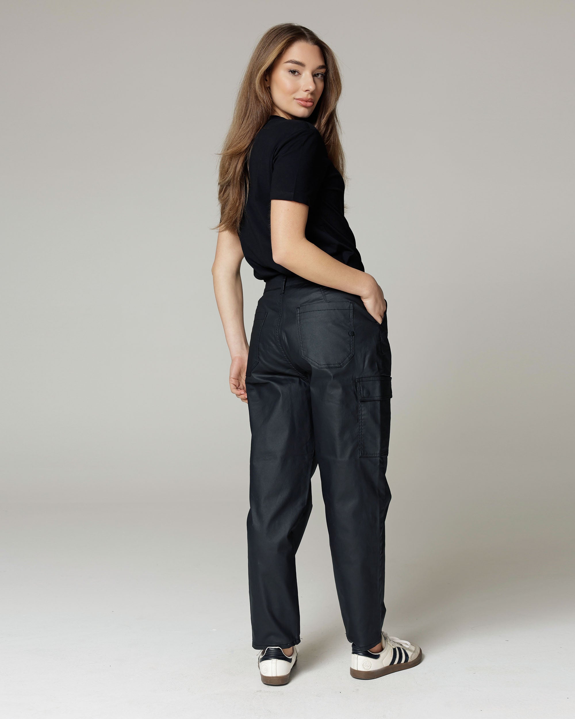 Black Coated Balloon Cargo Trousers | The Daria Secondary image