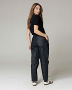 Black Coated Balloon Cargo Trousers | The Daria