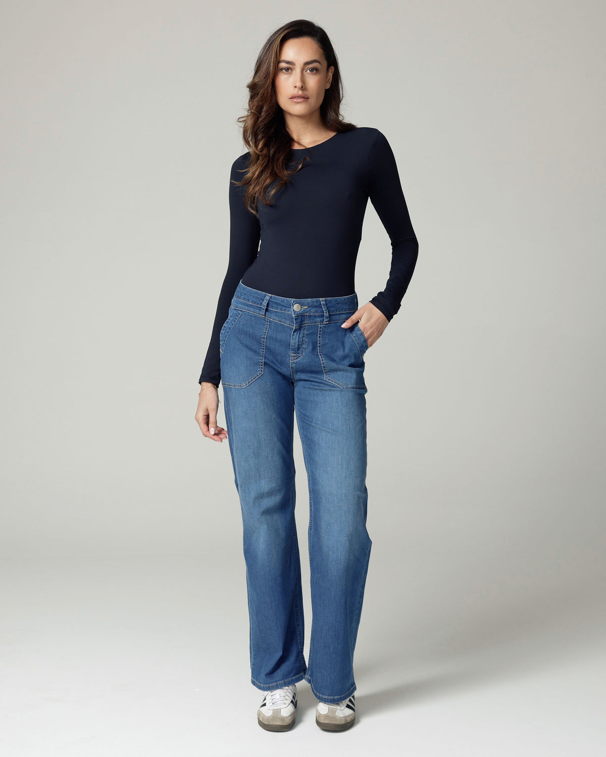 Mid-Blue Wide-Leg High-Rise Jeans | The Cherry