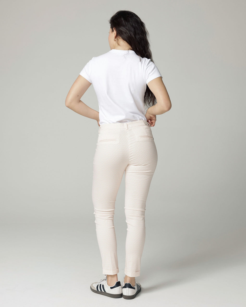 Ivory/Nude Printed Slim Pants | The Terry