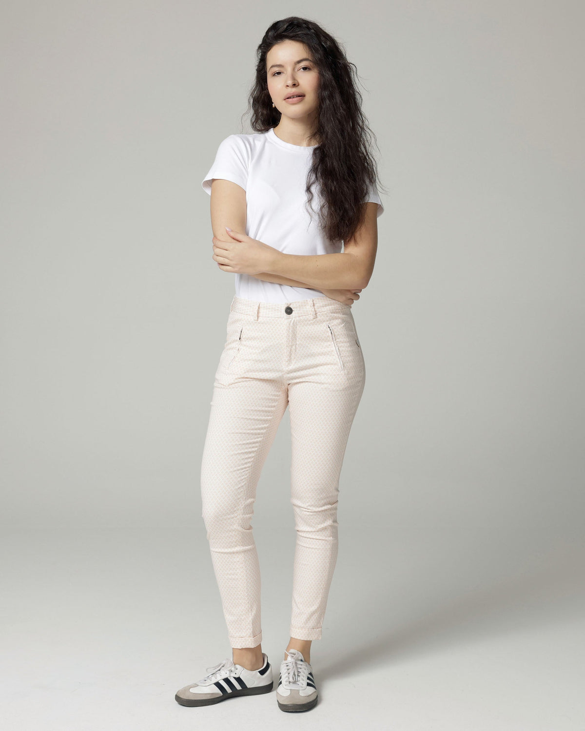 Ivory/Nude Printed Slim Pants | The Terry Main image