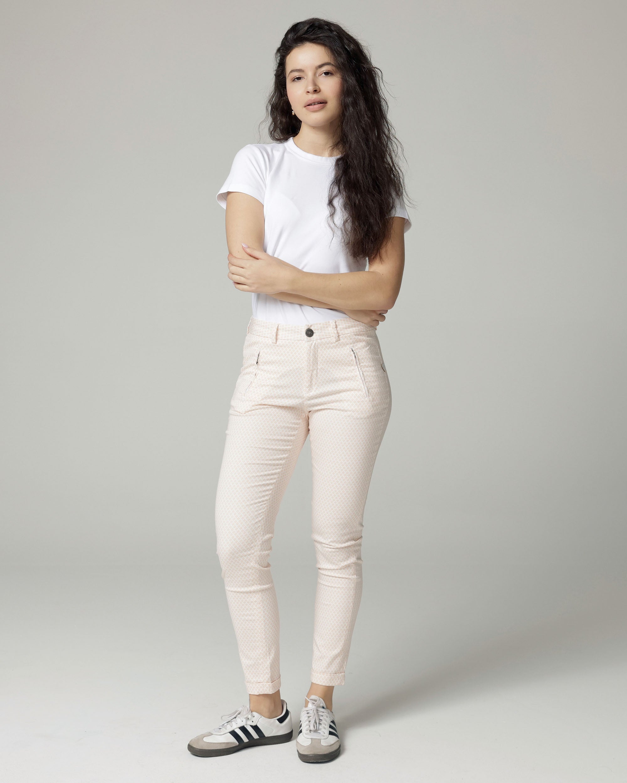 Ivory/Nude Printed Slim Pants | The Terry