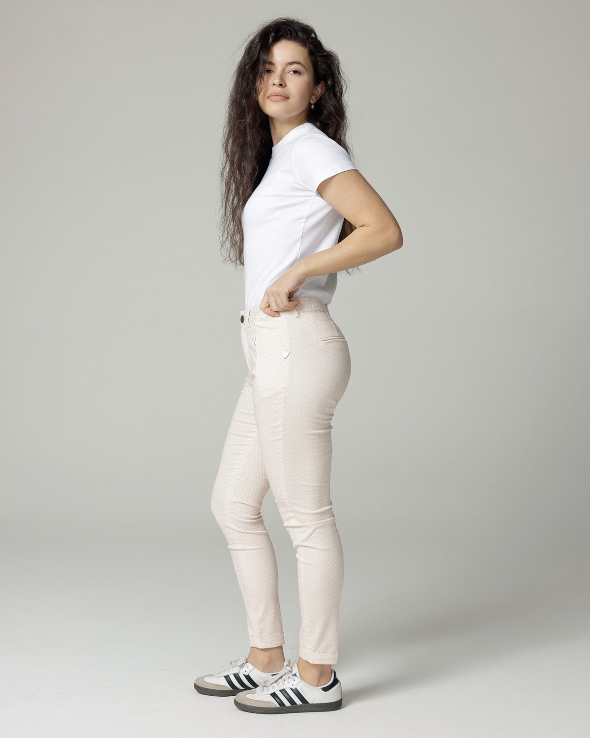 Ivory/Nude Printed Slim Pants | The Terry
