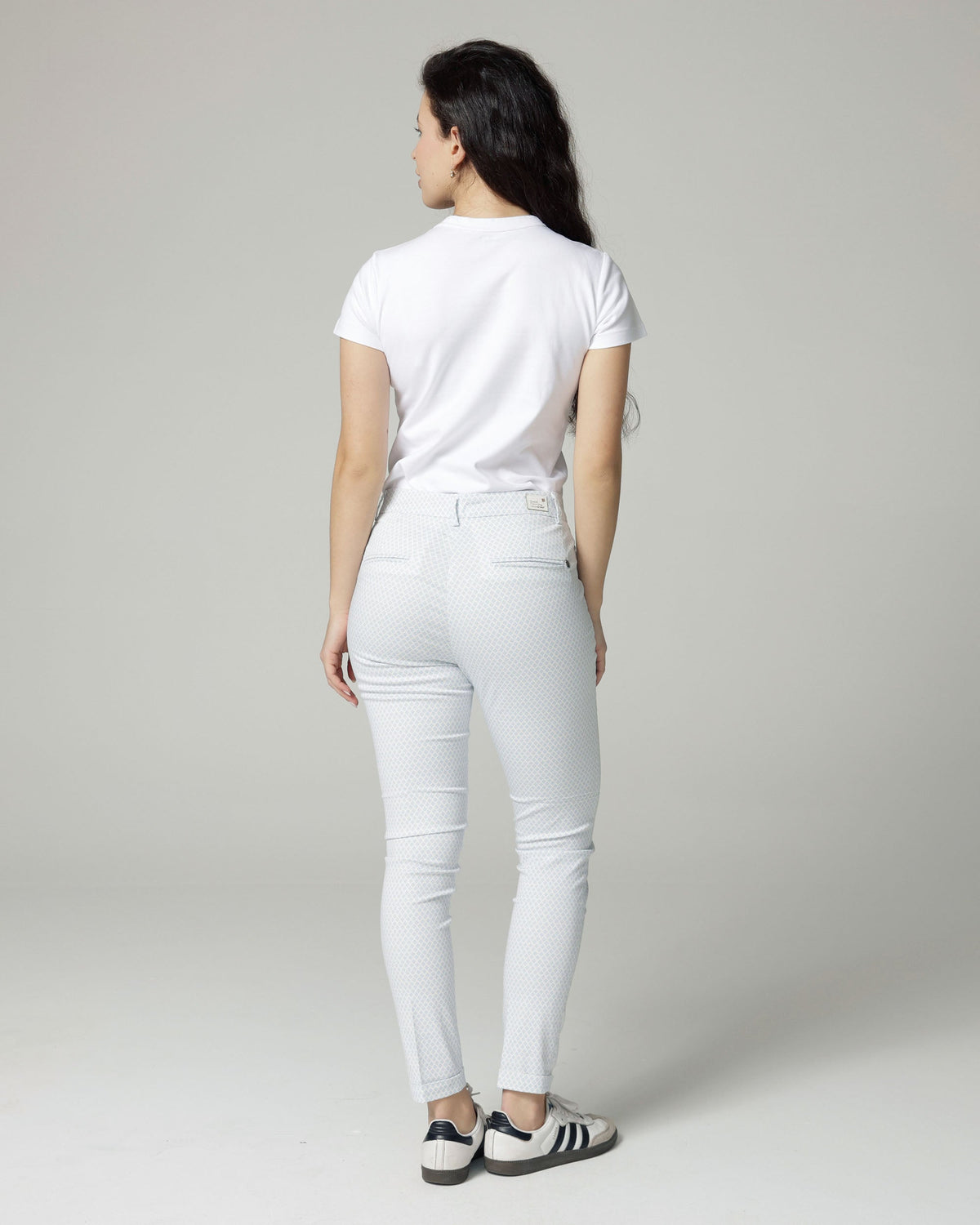 Ivory/Ice Blue Printed Slim Pants | The Terry