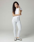 Ivory/Ice Blue Printed Slim Pants | The Terry