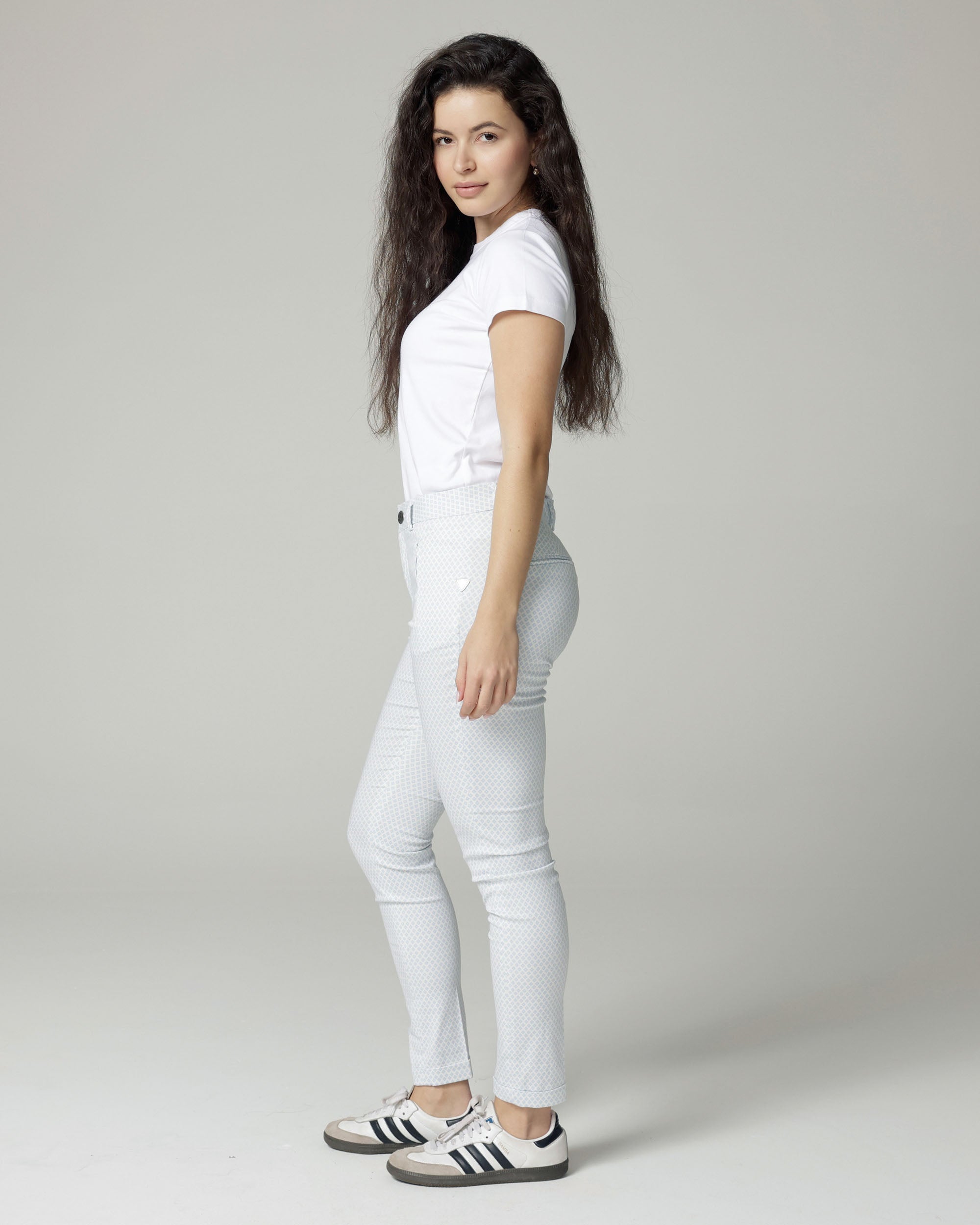Ivory/Ice Blue Printed Slim Pants | The Terry Secondary image