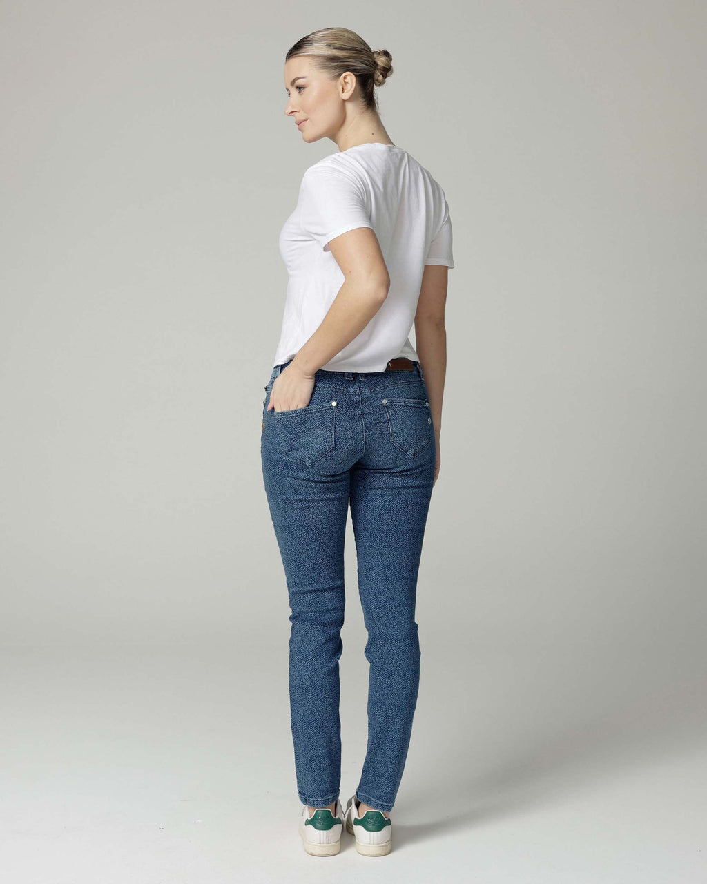 Indigo Fishbone Print Slim Jeans | The Merty