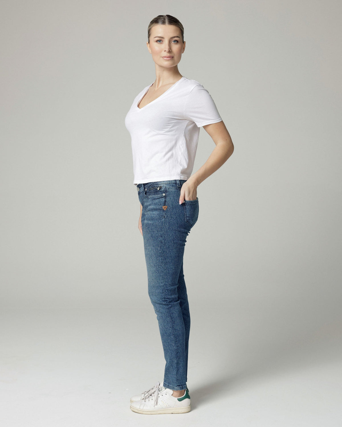Indigo Fishbone Print Slim Jeans | The Merty