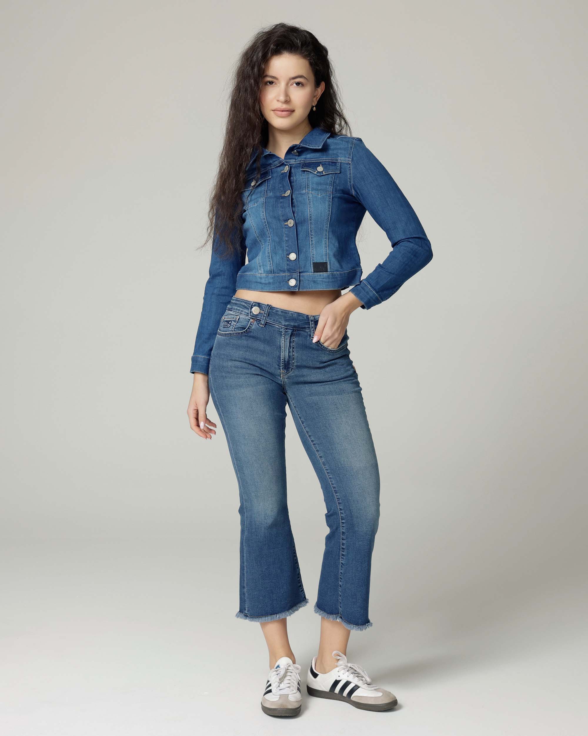 Mid Blue Cropped Denim Jacket | The Elisa Main image