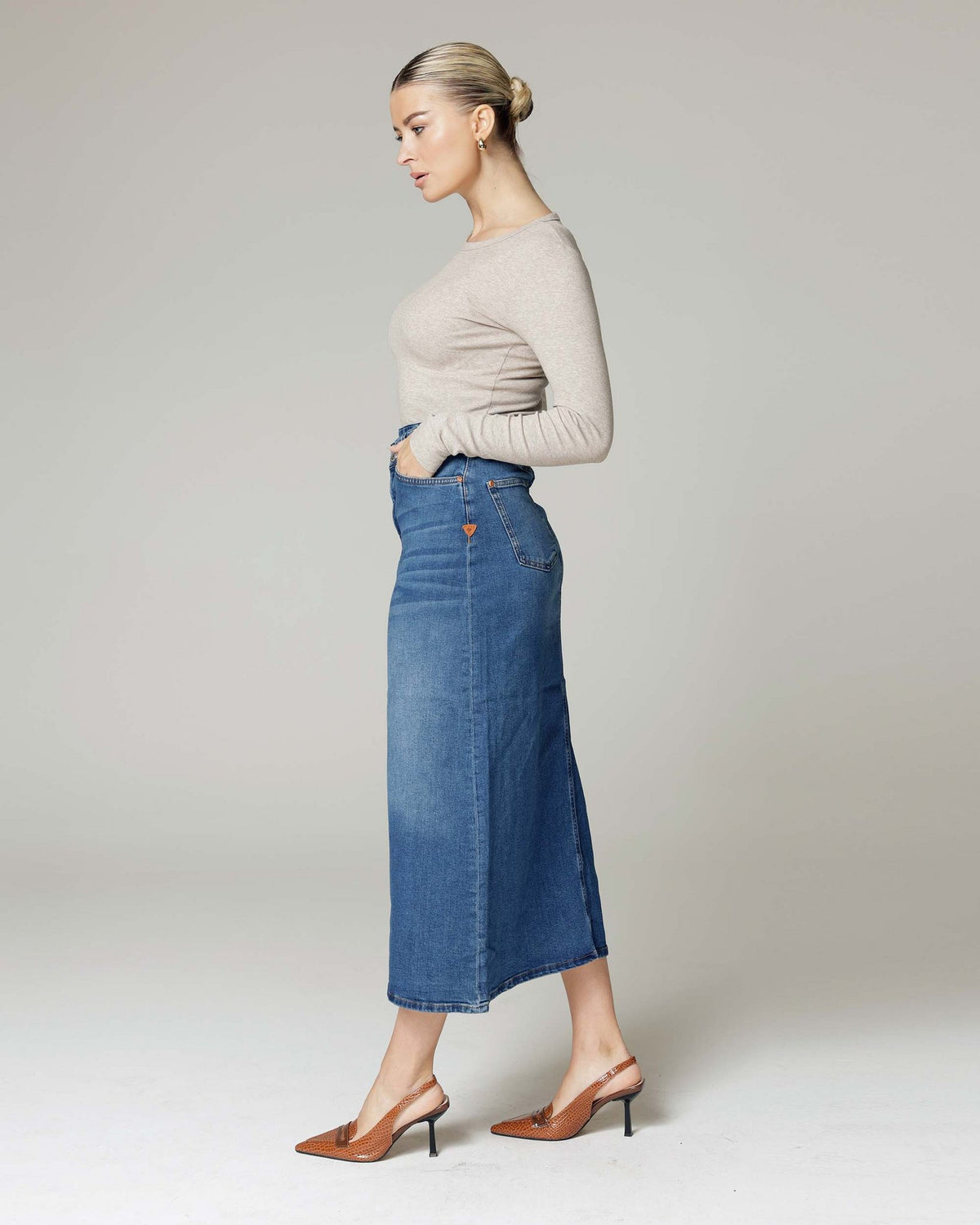 Mid-Blue Denim Skirt | The Hailey