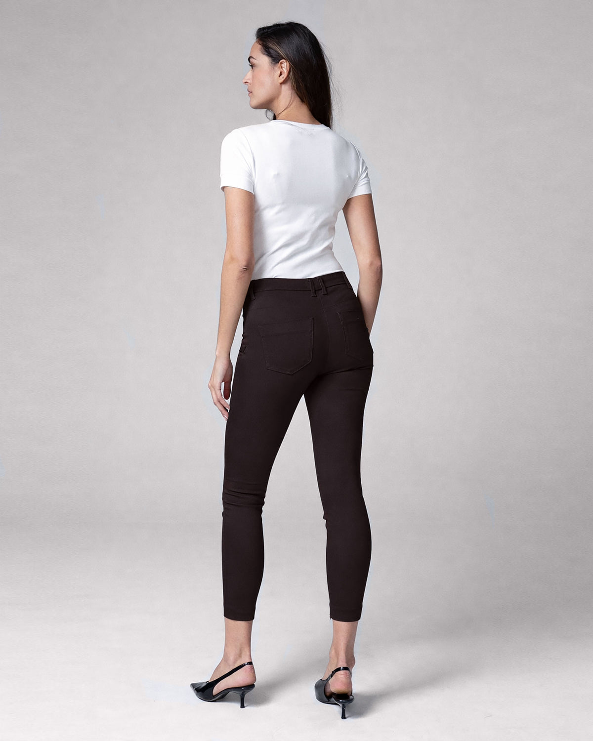 Dark Brown Skinny Mid-Rise Pants | The Amara