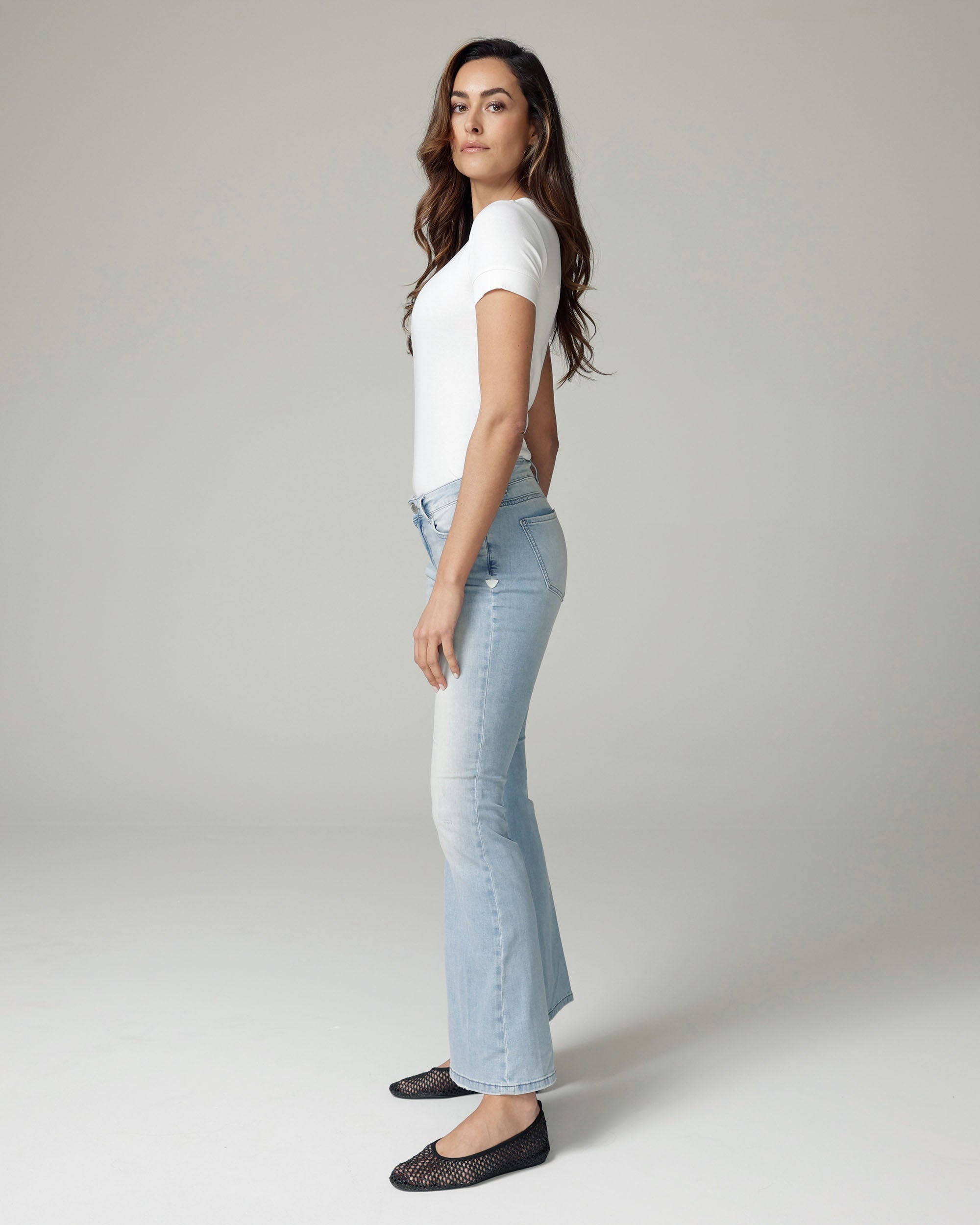 Bleached Blue Flare High-Rise Jeans | The Belly Secondary image