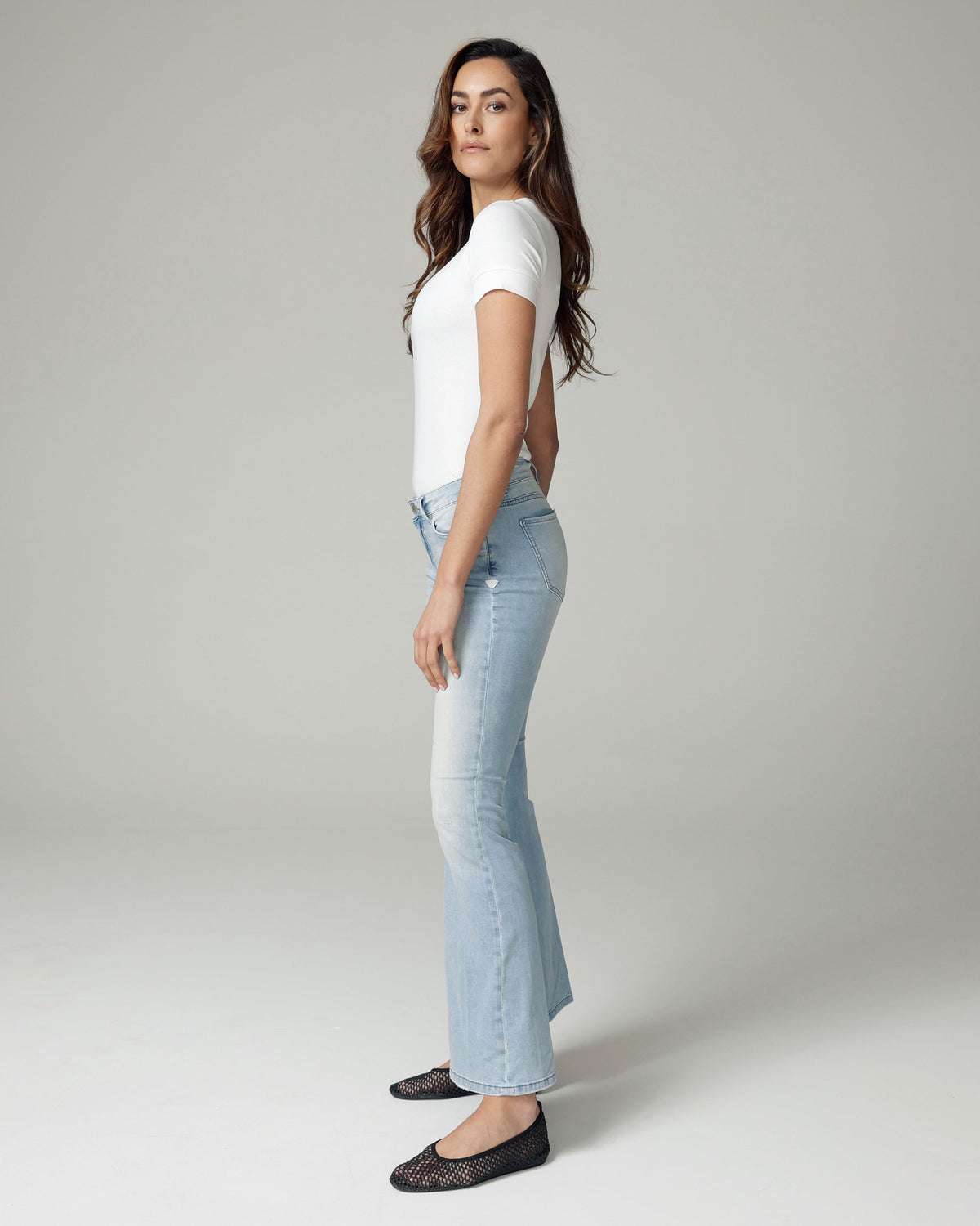 Bleached Blue Flare High-Rise Jeans | The Belly