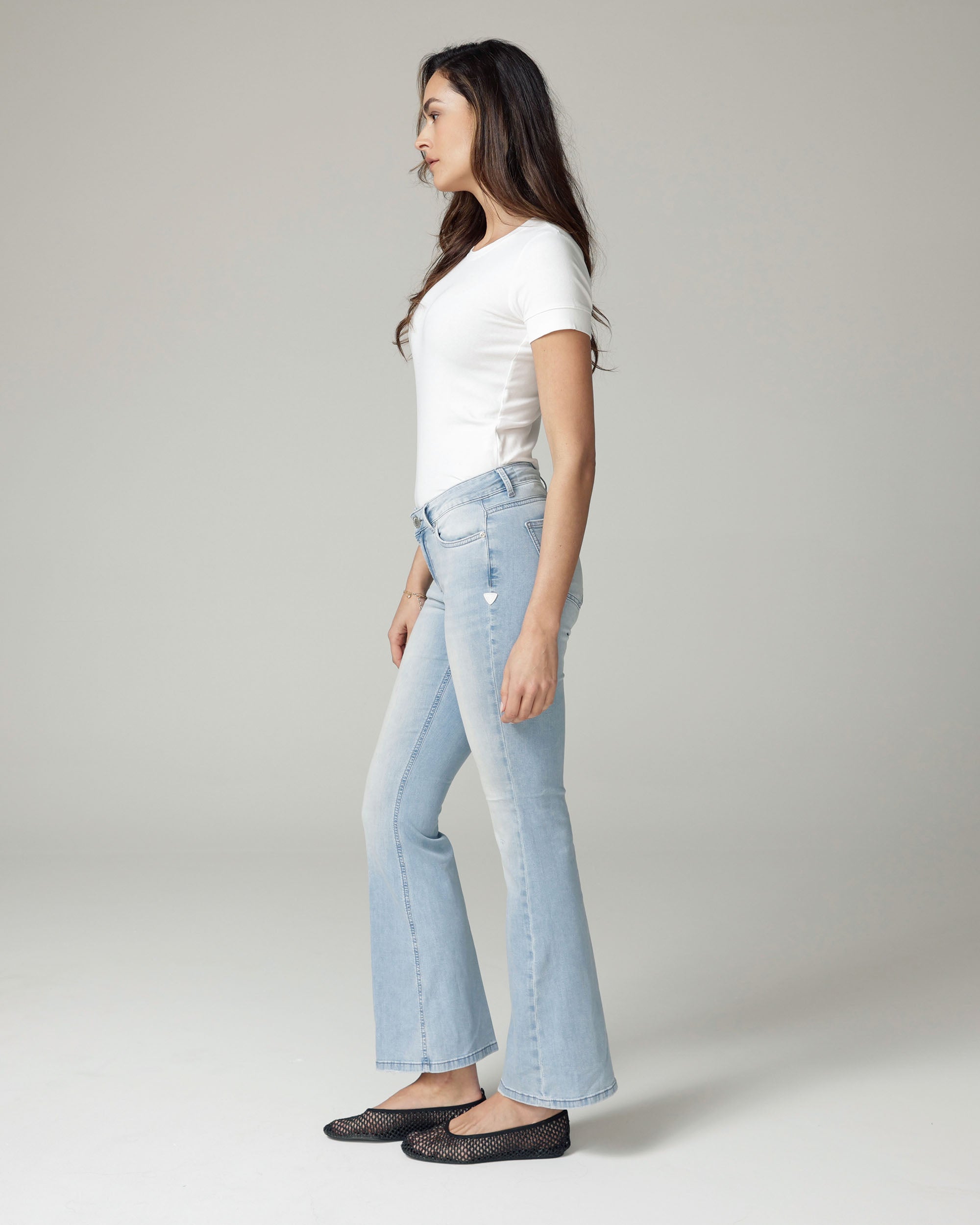 Bleached Blue Flare High-Rise Jeans | The Belly