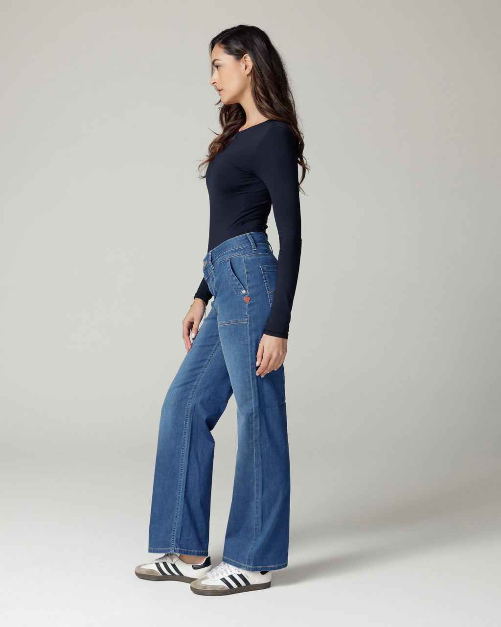 Mid-Blue Wide-Leg High-Rise Jeans | The Cherry