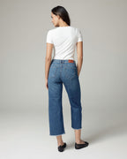 Mid-Blue Staight-Leg Cropped Mid-Rise Jeans | The Nancy