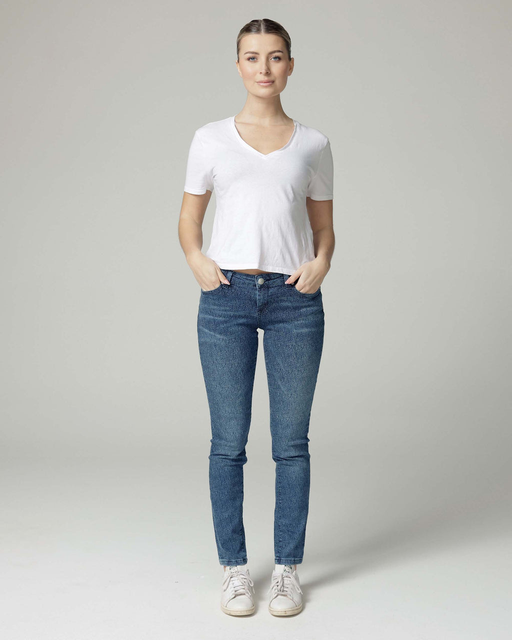 Indigo Fishbone Print Slim Jeans | The Merty