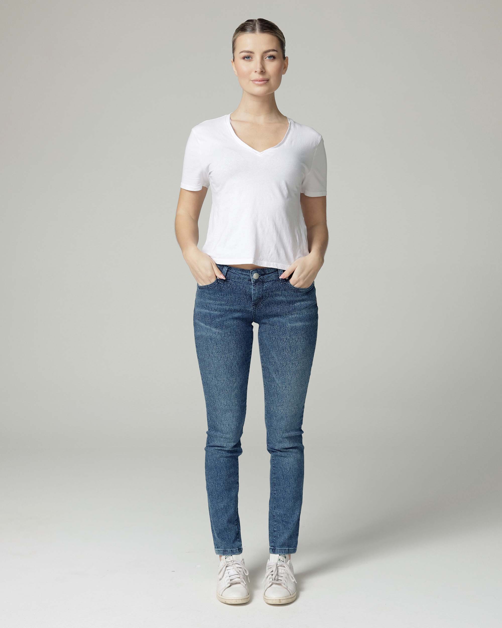 Indigo Fishbone Print Slim Jeans | The Merty