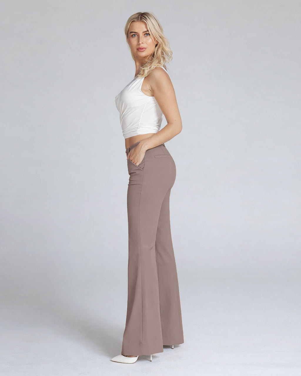 Light Hazelnut Wide-Leg High-Rise Pants | The Atena