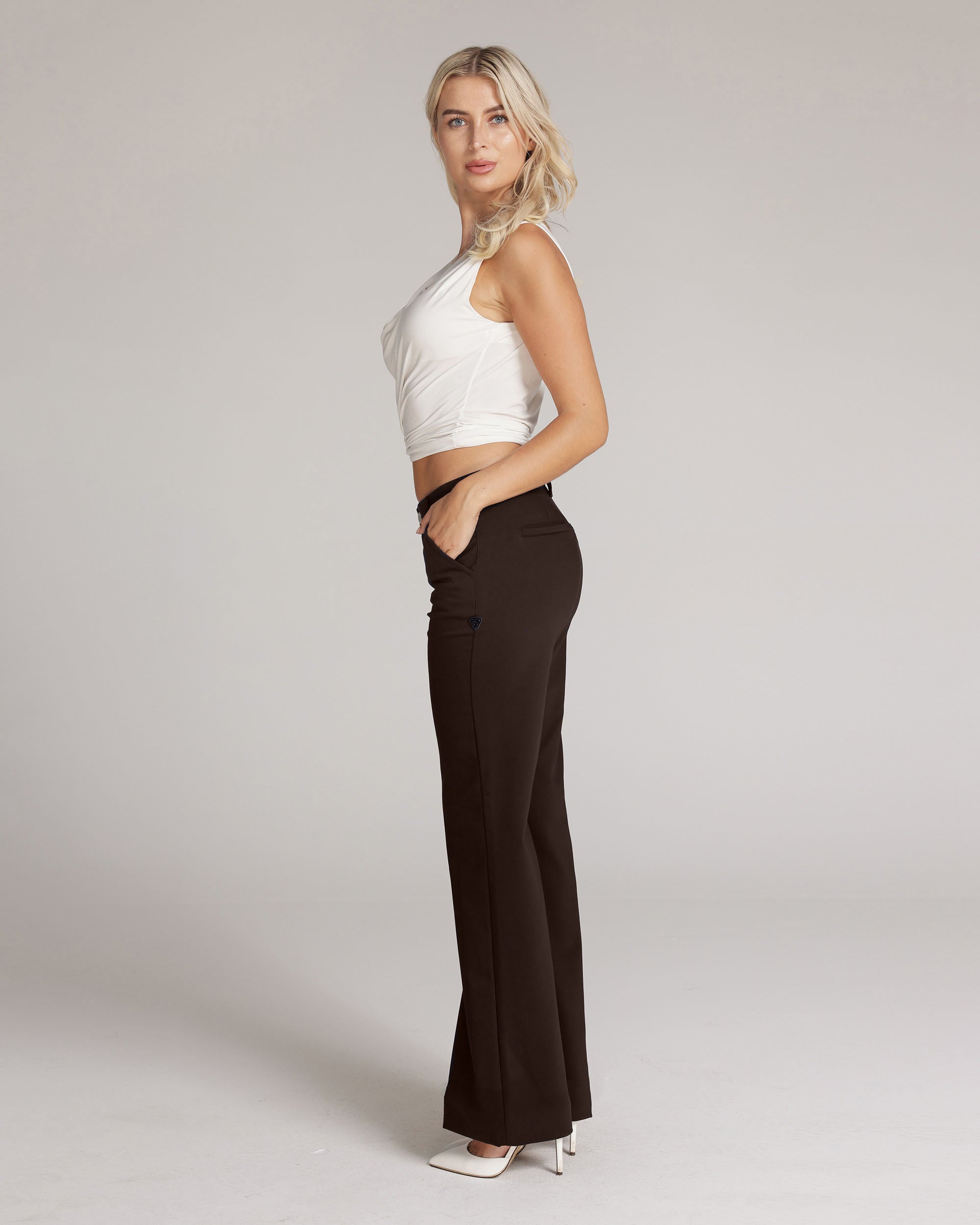 Dark Brown Wide-Leg High-Rise Pants | The Atena Secondary image