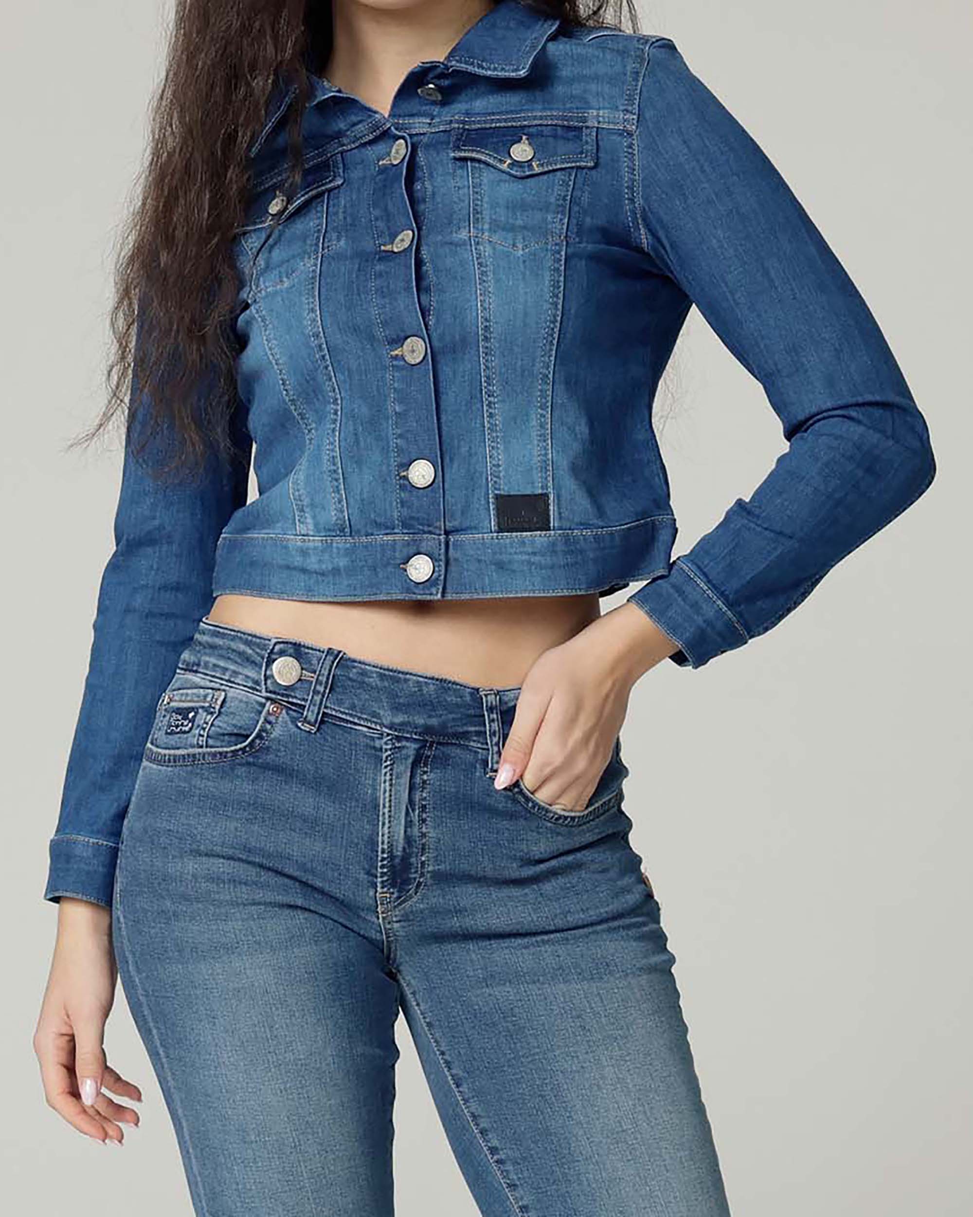 Mid Blue Cropped Denim Jacket | The Elisa Secondary image