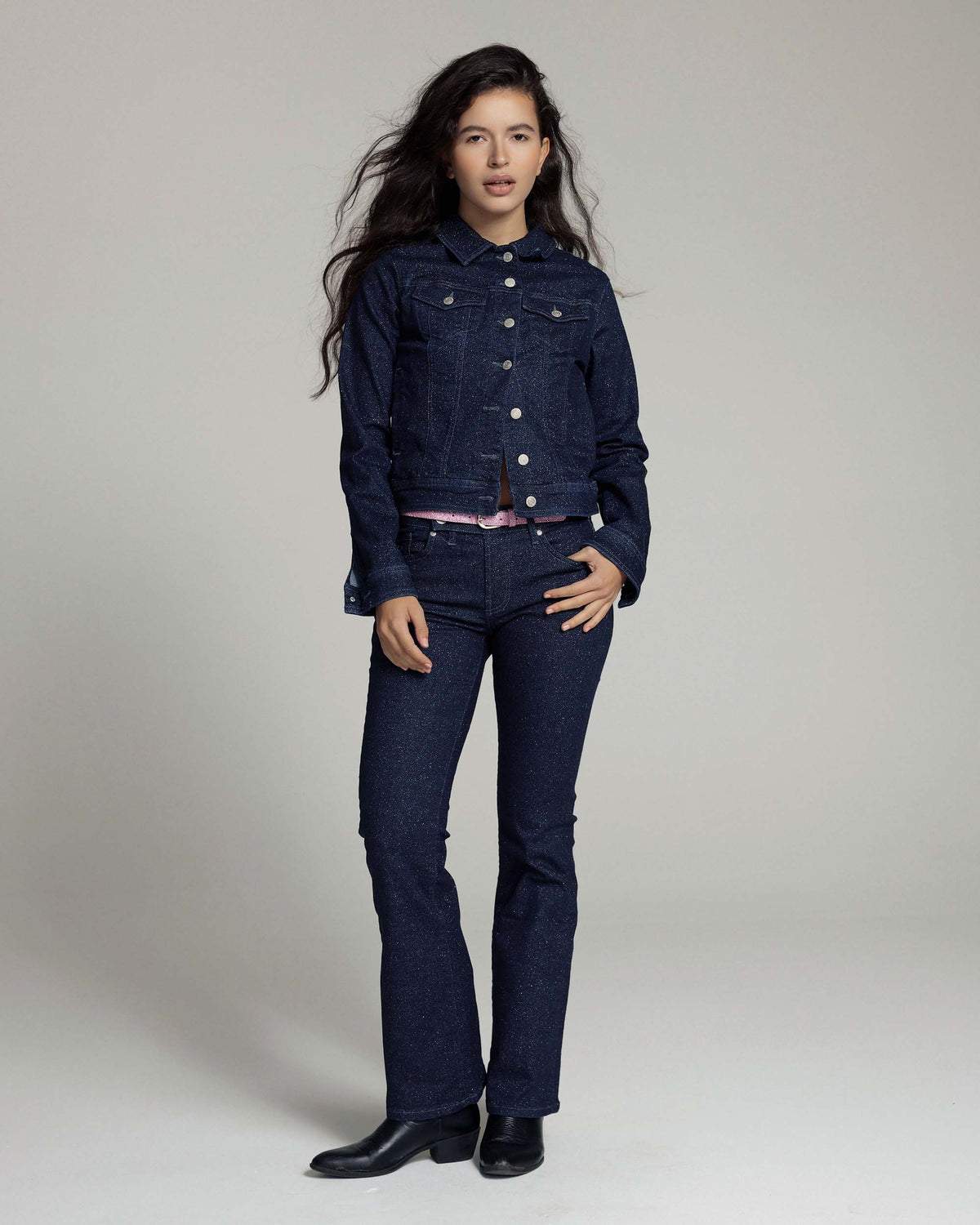 Shiny Indigo Denim Jacket | The Judy Main image