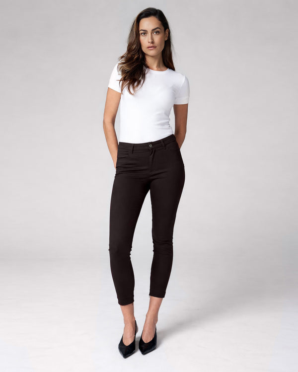 Dark Brown Skinny Mid-Rise Pants | The Amara